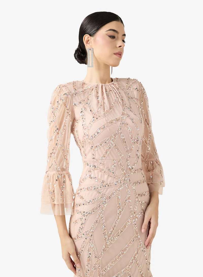 Amelia Rose Elegent Crew Neck Maxi Dress